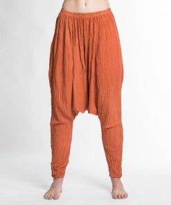 HaremPants.com Women's Crinkled Hill Tribe Cotton Harem Pants In Orange