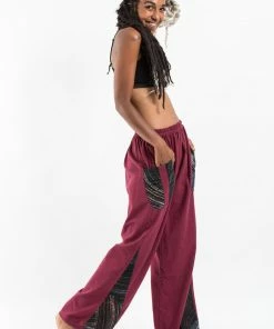 HaremPants.com Thai Cotton Women's Pants With Hill Tribe Trim In Red