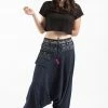 HaremPants.com Pinstripe Cotton Low Cut Women's Harem Pants With Elephant Trim In Navy