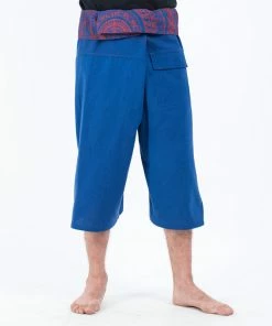 HaremPants.com Men's Cropped Fisherman Pants With Pattern Waist Band In Blue