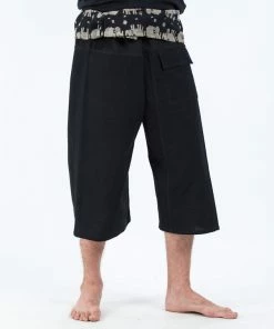 HaremPants.com Men's Cropped Fisherman Pants With Pattern Waist Band In Black