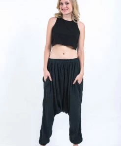 HaremPants.com Women's Crinkled Hill Tribe Cotton Harem Pants In Black