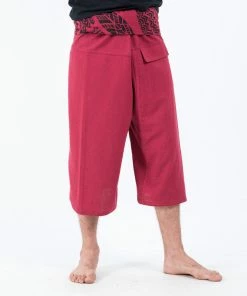 HaremPants.com Men's Cropped Fisherman Pants With Pattern Waist Band In Red