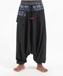 HaremPants.com Pinstripe Cotton Low Cut Men's Harem Pants With Elephant Trim In Black