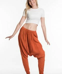 HaremPants.com Women's Crinkled Hill Tribe Cotton Harem Pants In Orange