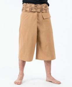 HaremPants.com Men's Cropped Fisherman Pants With Pattern Waist Band In Beige