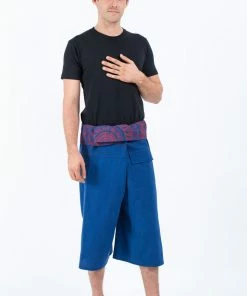 HaremPants.com Men's Cropped Fisherman Pants With Pattern Waist Band In Blue