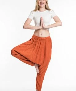 HaremPants.com Women's Crinkled Hill Tribe Cotton Harem Pants In Orange