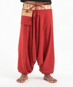 HaremPants.com Pinstripe Cotton Low Cut Men's Harem Pants With Elephant Trim In Red