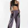 HaremPants.com Thai Cotton Women's Pants With Hill Tribe Trim In Violet Gray