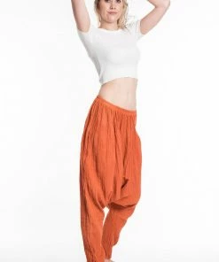 HaremPants.com Women's Crinkled Hill Tribe Cotton Harem Pants In Orange