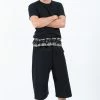 HaremPants.com Men's Cropped Fisherman Pants With Pattern Waist Band In Black