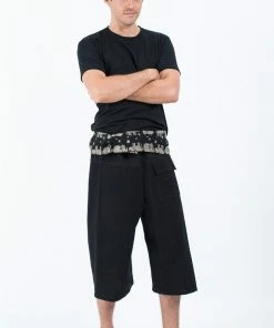 HaremPants.com Men's Cropped Fisherman Pants With Pattern Waist Band In Black
