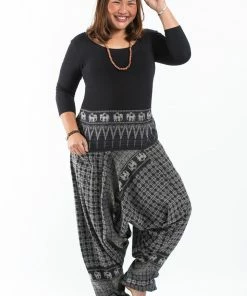 HaremPants.com Plus Size Hill Tribe Elephant Women's Elephant Pants In Black