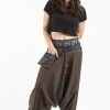 HaremPants.com Pinstripe Cotton Low Cut Women's Harem Pants With Elephant Trim In Brown