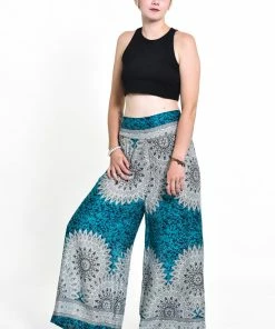 HaremPants.com Women's Marble Mandalas Palazzo Style Harem Pants In Turquoise