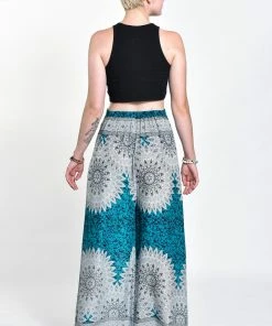 HaremPants.com Women's Marble Mandalas Palazzo Style Harem Pants In Turquoise
