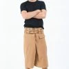 HaremPants.com Men's Cropped Fisherman Pants With Pattern Waist Band In Beige