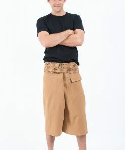 HaremPants.com Men's Cropped Fisherman Pants With Pattern Waist Band In Beige