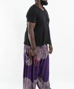 HaremPants.com Plus Size Floral Mandalas Men's Harem Pants In Purple
