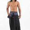 HaremPants.com Pinstripe Cotton Low Cut Men's Harem Pants With Elephant Trim In Black