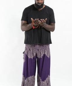 HaremPants.com Plus Size Floral Mandalas Men's Harem Pants In Purple
