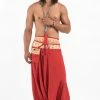 HaremPants.com Pinstripe Cotton Low Cut Men's Harem Pants With Elephant Trim In Red