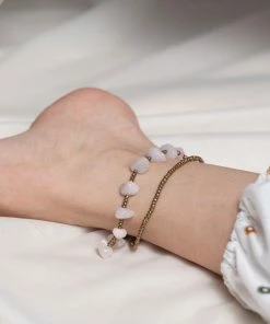 HaremPants.com Hand Made Fair Trade Anklet Double Strand Brass Beads Rose Quartz