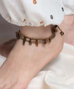 HaremPants.com Hand Made Fair Trade Anklet Double Strand Brass Beads Tiger Eye Handmade Anklets