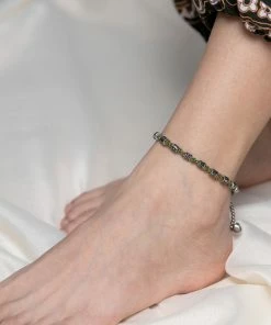 HaremPants.com Green Harem Pants Hand Made Fair Trade Anklet Waxed Cotton Silver Beads Olive