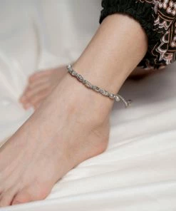 HaremPants.com Handmade Anklets Hand Made Fair Trade Anklet Waxed Cotton Silver Beads Gray