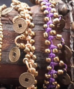 HaremPants.com Triple Brass Beads Bracelet With White Beads