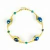 HaremPants.com Wired Brass Bracelet With Blue Marble Beads Blue Harem Pants
