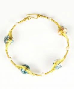 HaremPants.com Wired Brass Bracelet With Green Marble Beads