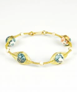 HaremPants.com Wired Brass Bracelet With Green Marble Beads