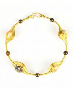 HaremPants.com Wired Brass Bracelet With Orange Marble Beads
