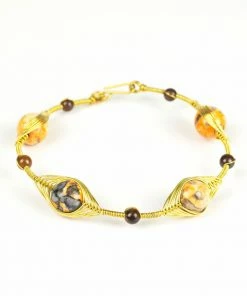 HaremPants.com Wired Brass Bracelet With Orange Marble Beads
