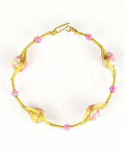 HaremPants.com Pink Harem Pants Wired Brass Bracelet With Pink Marble Beads