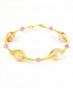 HaremPants.com Pink Harem Pants Wired Brass Bracelet With Pink Marble Beads