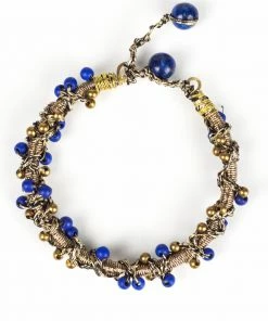 HaremPants.com Blue Harem Pants Wired Gold Yarn Bracelet With Brass And Blue Beads