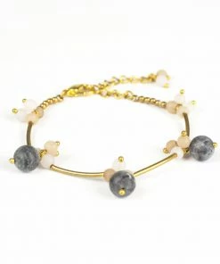 HaremPants.com Black Harem Pants Brass Bracelet With Brass And Black Stone Beads