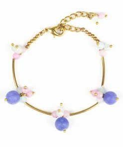 HaremPants.com Brass Bracelet With Brass And Purple Stone Beads Purple Harem Pants