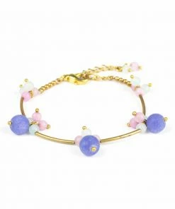 HaremPants.com Brass Bracelet With Brass And Purple Stone Beads Purple Harem Pants