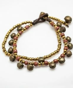 HaremPants.com Handmade Bracelets Brass Bell And Plum Bead Double Strand Bracelets