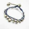 HaremPants.com Silver Color Bell Waxed Cotton Bracelets In Blue