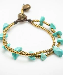 HaremPants.com Brass Bead And Turquoise Stone Double Strand Bracelets