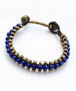 HaremPants.com Triple Brass Beads Bracelet With Blue Beads Blue Harem Pants