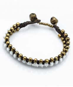 HaremPants.com Triple Brass Beads Bracelet With White Beads