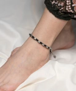 HaremPants.com Black Harem Pants Hand Made Fair Trade Anklet Waxed Cotton Silver Beads Black