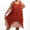 HaremPants.com Plus Size Women's Crinkled Hill Tribe Cotton Tank Dress In Brick